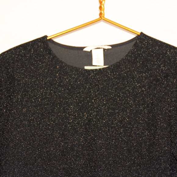 H&M Women's Black Sparkle Long Sleeve Bodysuit Size Large Snap Bottom NEW - Picture 3 of 9
